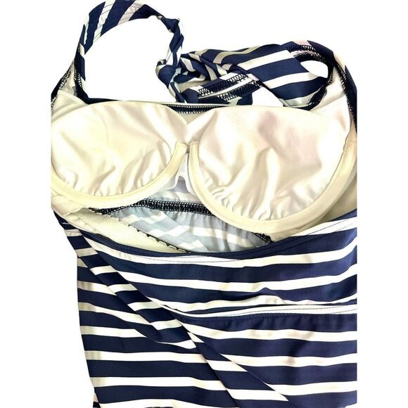 Lands’ End Blue Striped Underwired Swim Bathing Suit Tankini Top Women’s 4P - Picture 3 of 4